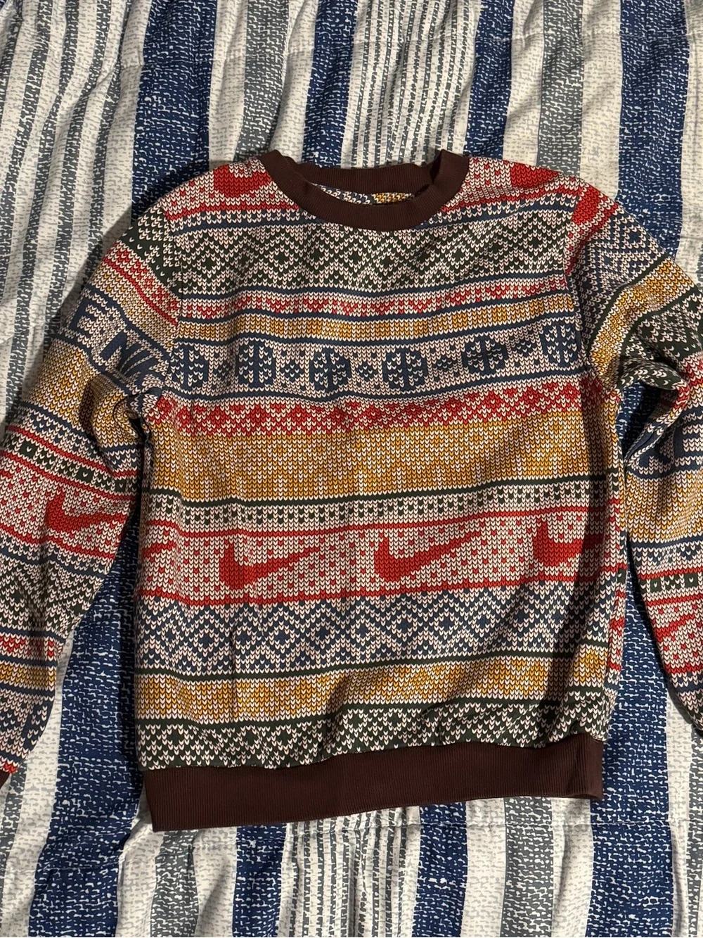 Nike Red, Mustard & Navy Fair Isle Crewneck Sweater